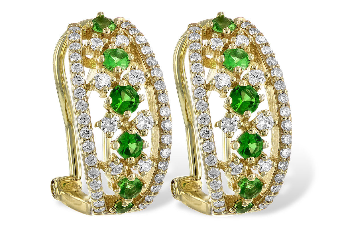 Allison Kaufman Green Garnet & Diamond Earrings in 14K Yellow Gold, 0.86 ctw