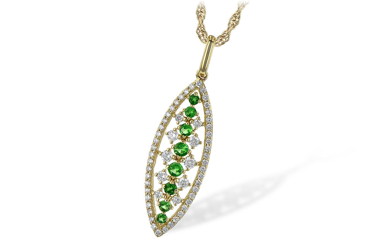 Allison Kaufman Green Garnet & Diamond Necklace in 14K Yellow Gold, 0.55 ctw (N8063)