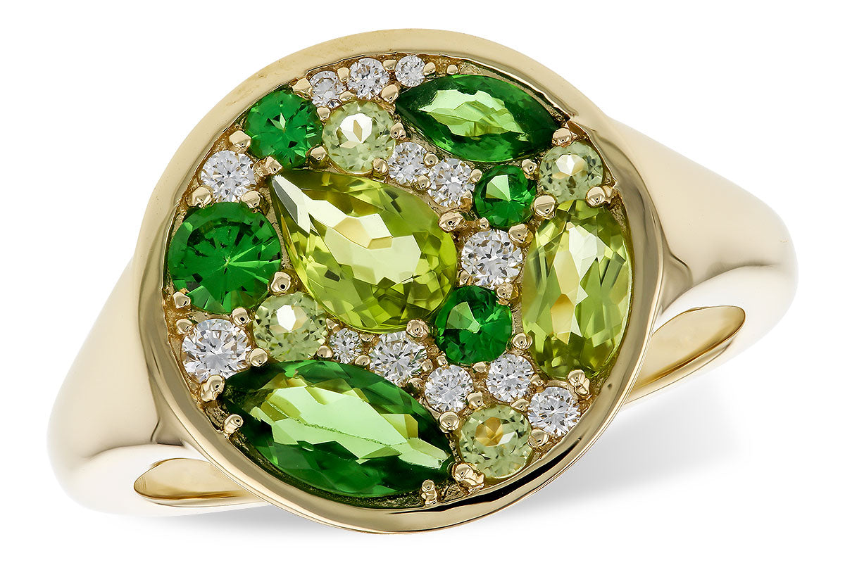 Allison Kaufman Peridot, Tsavorite & Diamond Ring in 14K Yellow Gold, 1.50 ctw