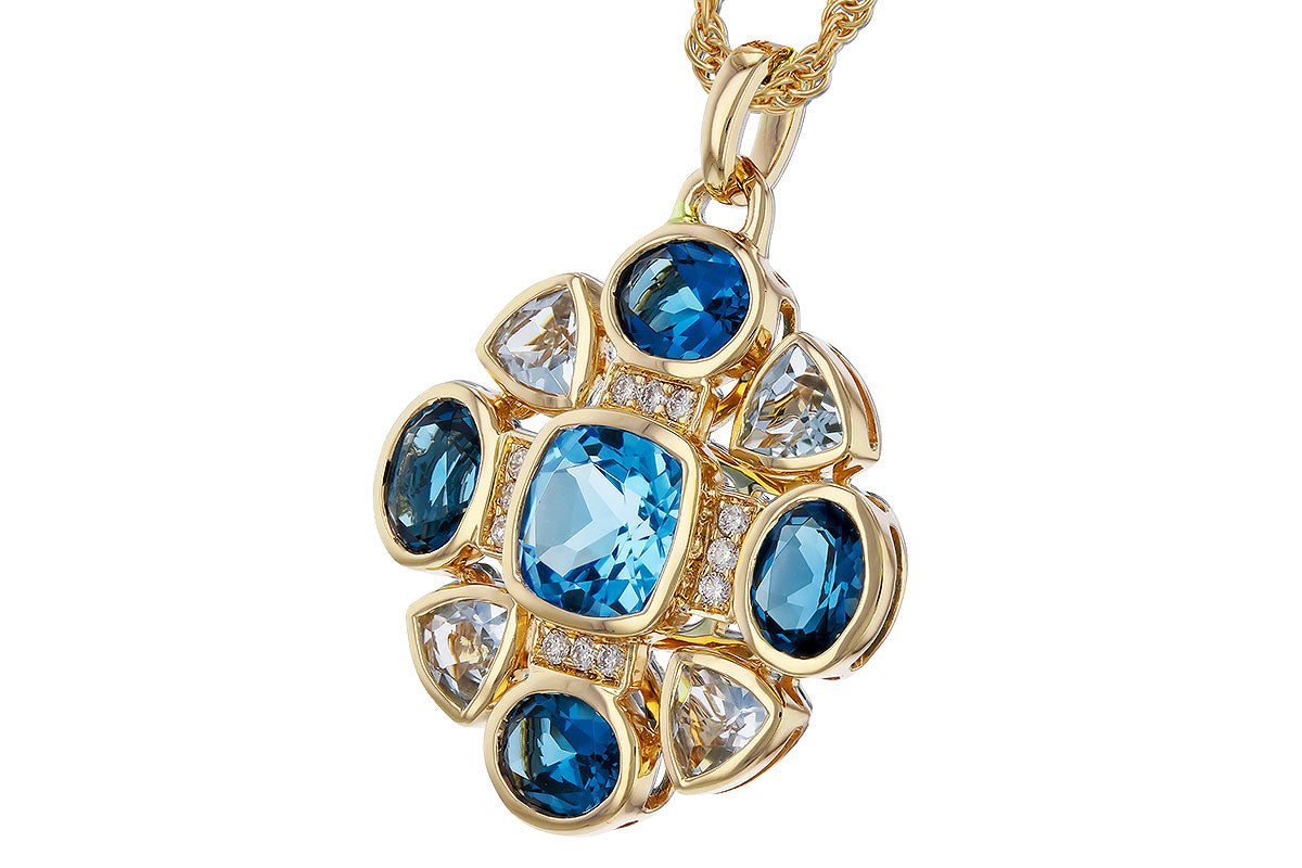 Allison Kaufman Blue Topaz & Diamond Necklace in 14K Yellow Gold, 3.25 ctw, alternate view