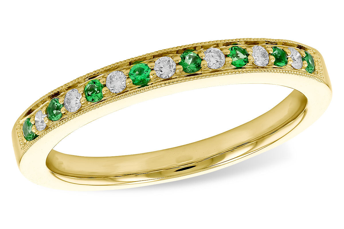Allison Kaufman Emerald & Diamond Wedding Band in 14K Yellow Gold, 0.16 ctw