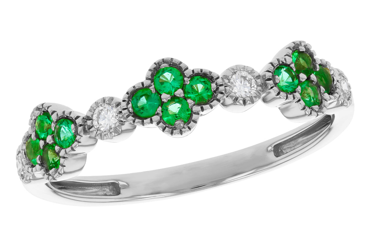 Allison Kaufman Emerald & Diamond Wedding Band in 14K White Gold, 0.26 ctw