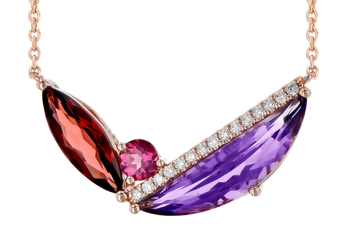 Allison Kaufman Multi-Gemstone & Diamond Necklace in 14K Rose Gold, 3.35 ctw, alternate view