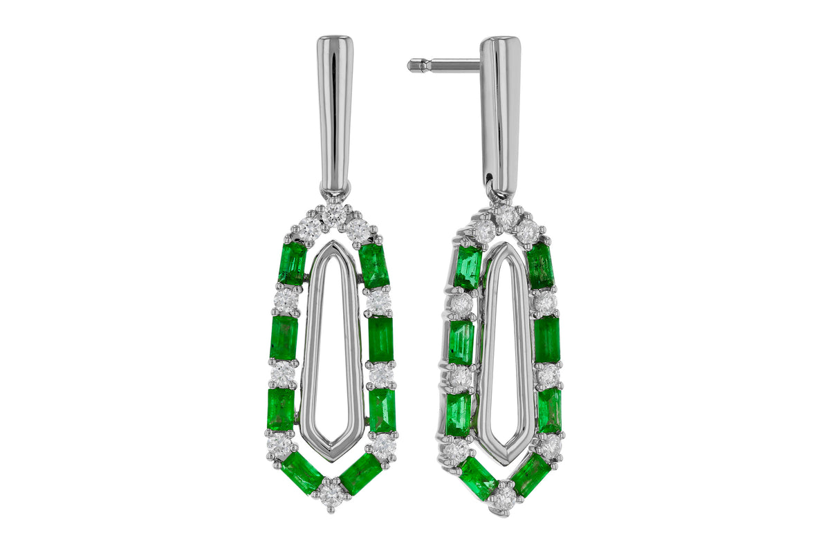 Allison Kaufman Emerald & Diamond Earrings in 14K White Gold, 1.02 ctw