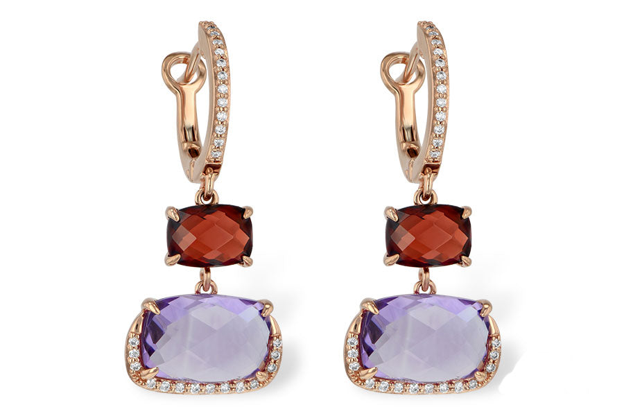 Allison Kaufman Amethyst, Garnet & Diamond Earrings in 14K Rose Gold, 7.43 ctw