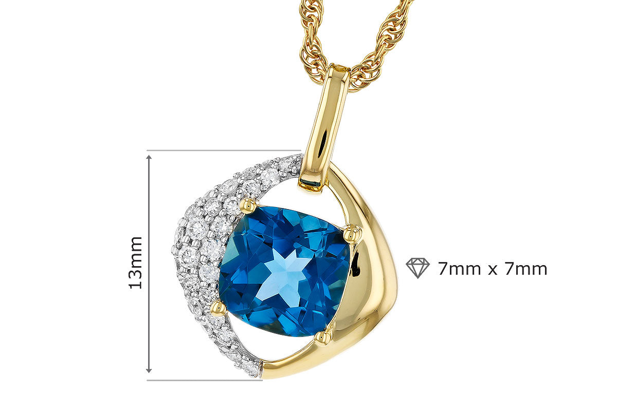 Allison Kaufman London Blue Topaz & Diamond Necklace in 14K Yellow Gold, 1.62 ctw, alternate view