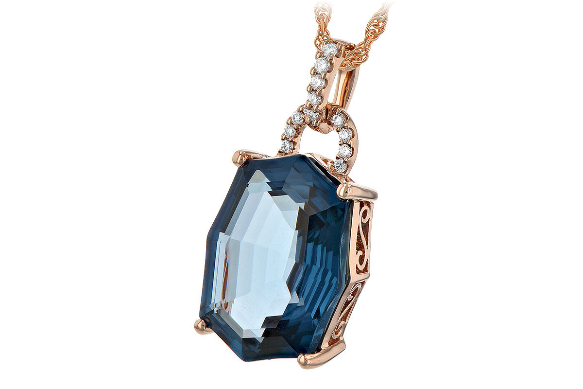 Allison Kaufman London Blue Topaz & Diamond Necklace in 14K Rose Gold, 11.85 ctw, alternate view