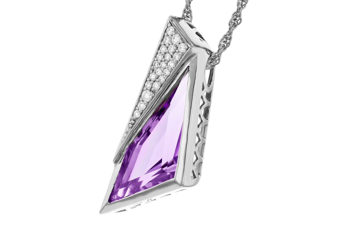 Allison Kaufman Amethyst & Diamond Necklace in 14K White Gold, 2.33 ctw, alternate view