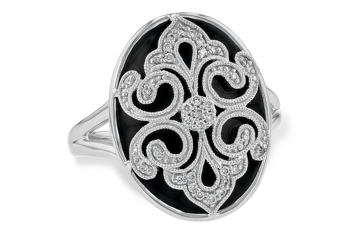 Allison Kaufman Onyx & Diamond Ring in 14K White Gold, 0.12 ctw