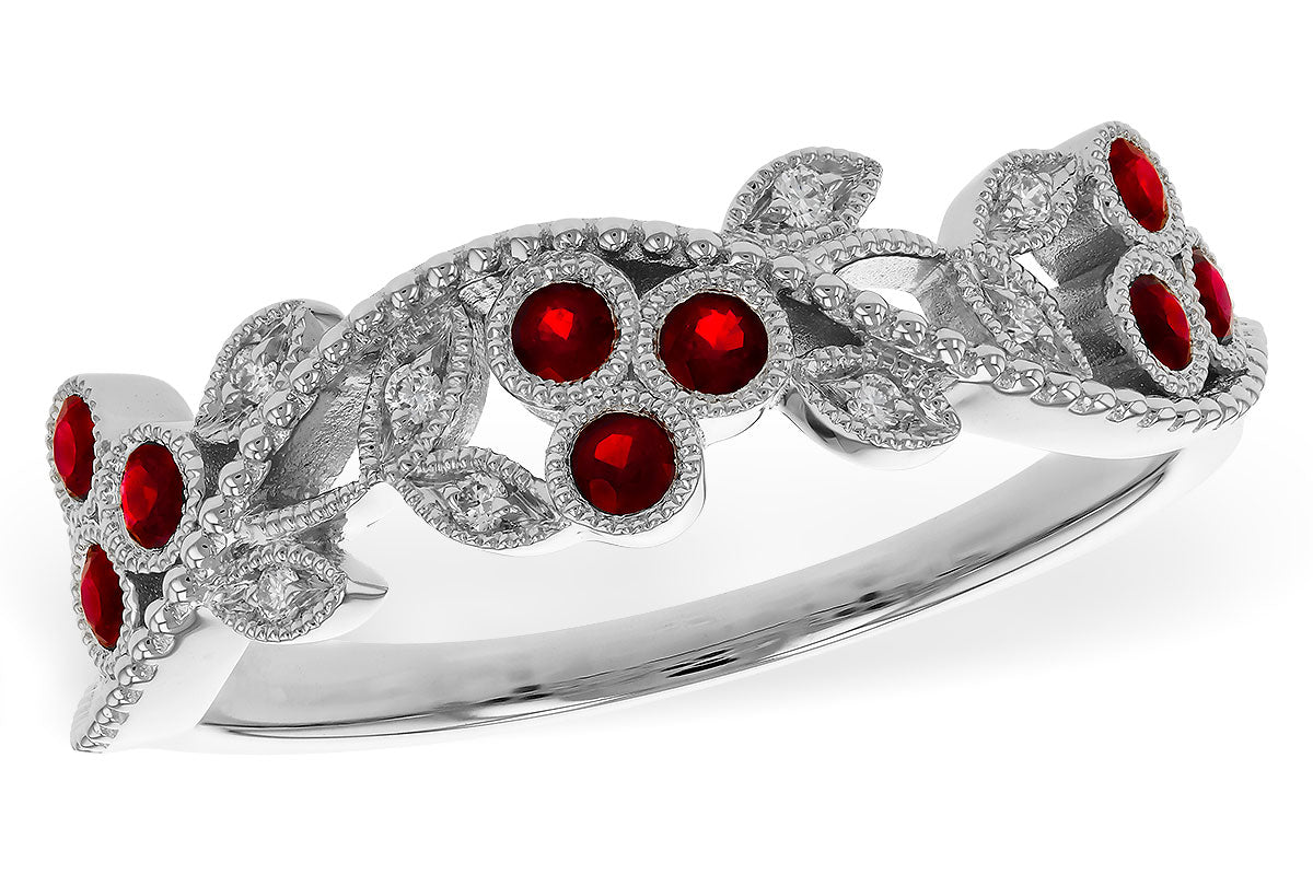 Allison Kaufman Ruby & Diamond Wedding Band in 14K White Gold, 0.28 ctw
