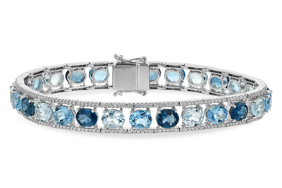 Allison Kaufman Blue Topaz & Diamond Bracelet in 14K White Gold, 17.78 ctw
