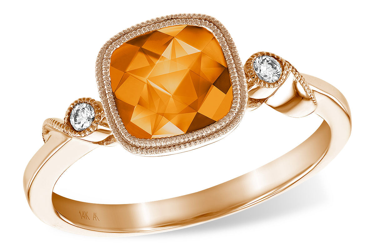 Allison Kaufman Citrine & Diamond Ring in 14K Rose Gold, 1.15 ctw (D5159)