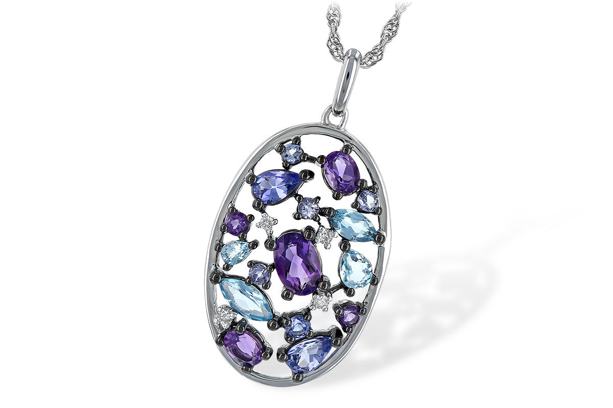 Allison Kaufman Multi-Gemstone & Diamond Necklace in 14K White Gold, 2.00 ctw