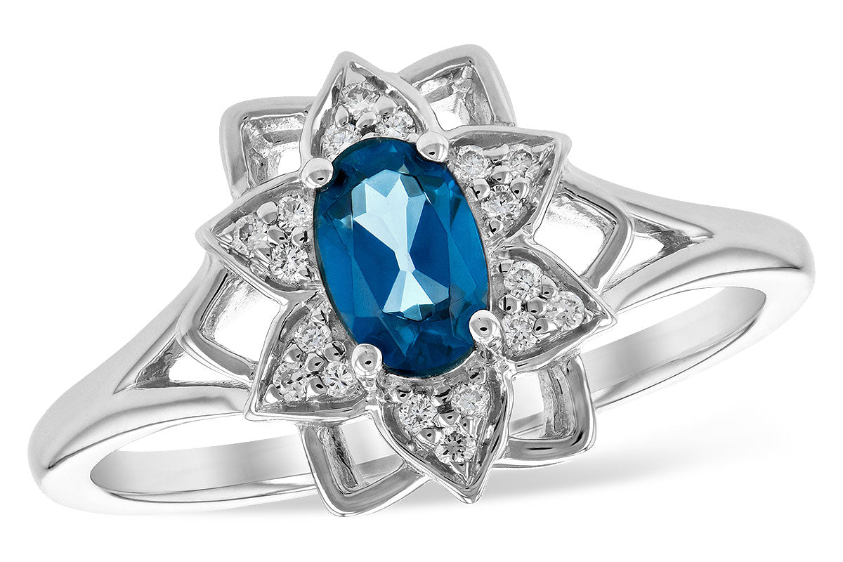 Allison Kaufman Blue Topaz & Diamond Ring in 14K White Gold, 0.56 ctw