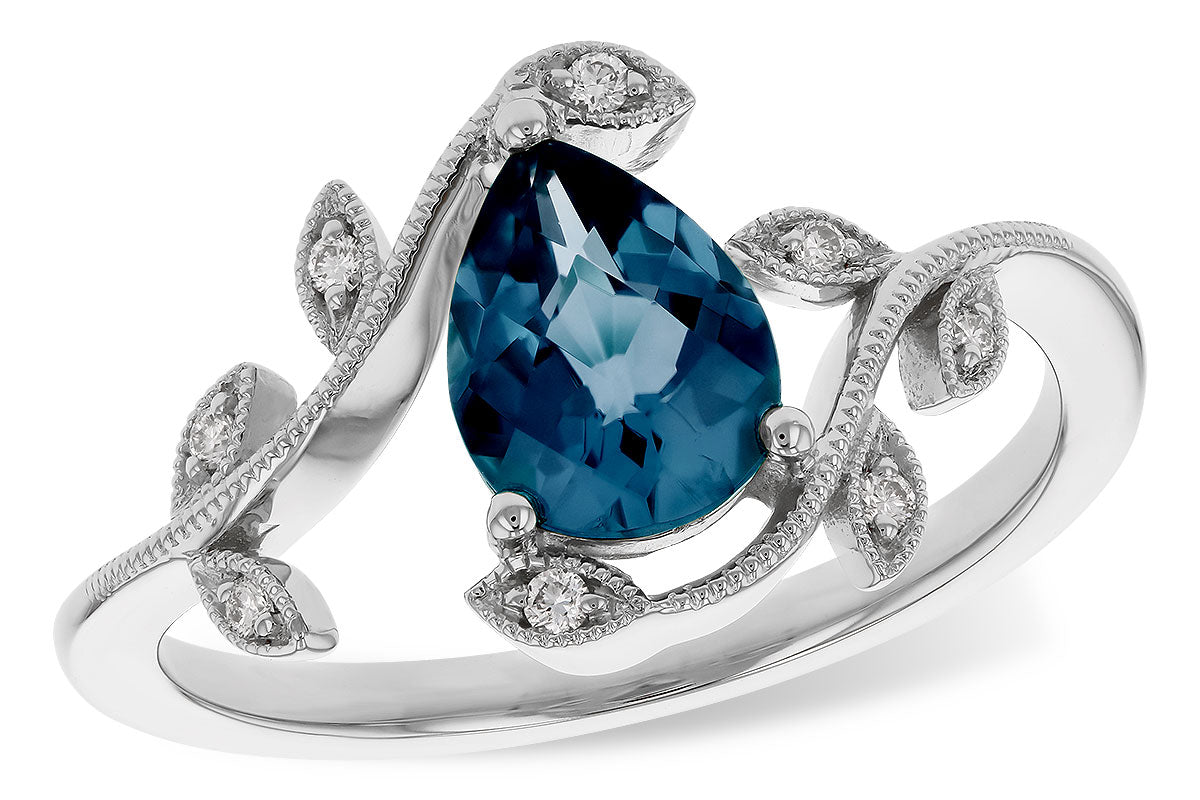 Allison Kaufman London Blue Topaz & Diamond Ring in 14K White Gold, 1.26 ctw