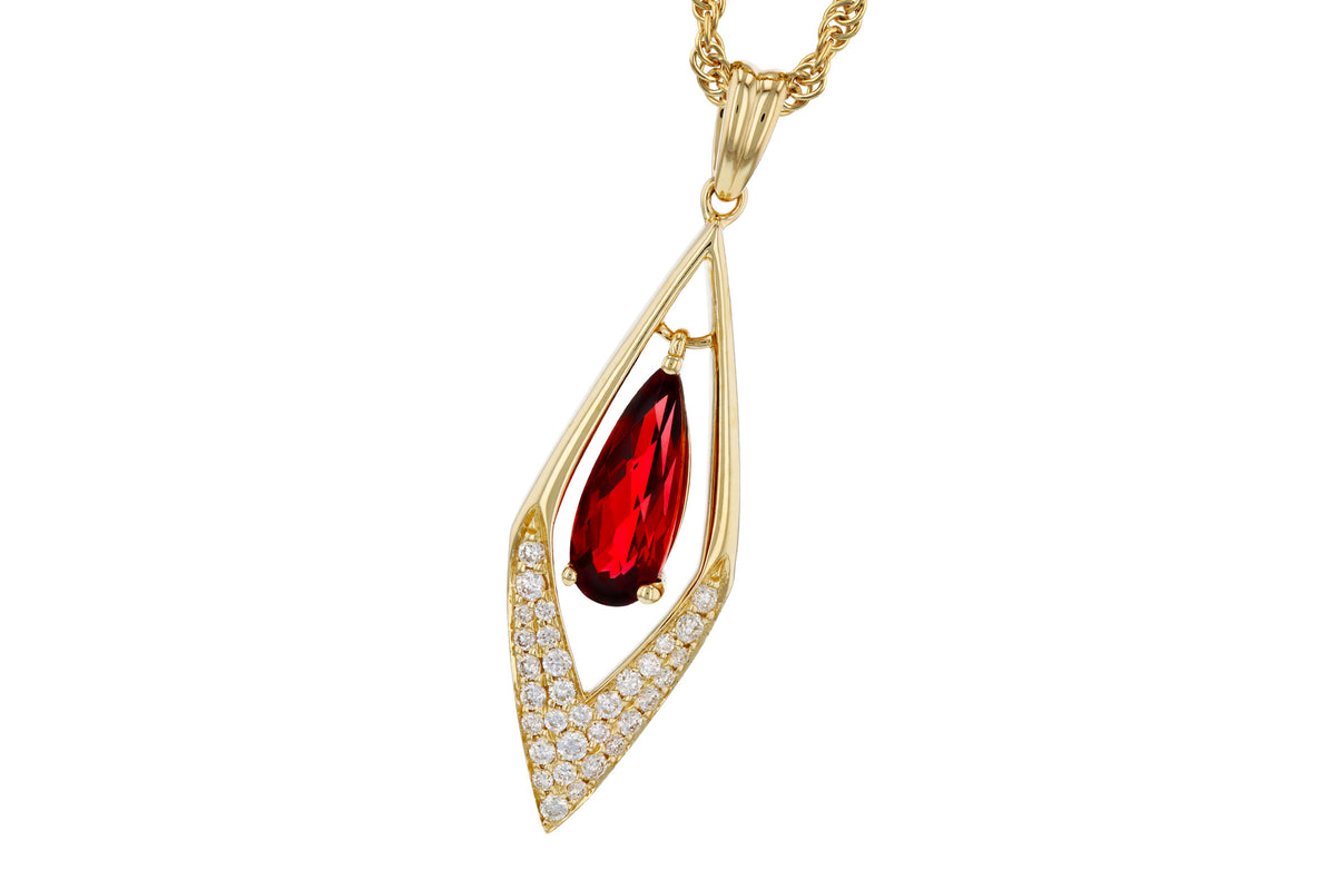 Allison Kaufman Garnet & Diamond Necklace in 14K Yellow Gold, 1.10 ctw