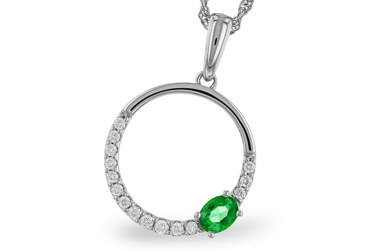 Allison Kaufman Emerald & Diamond Necklace in 14K White Gold, 0.34 ctw (N8590)