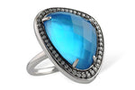 Allison Kaufman Blue Topaz & Diamond Ring in 14K White Gold, 12.44 ctw