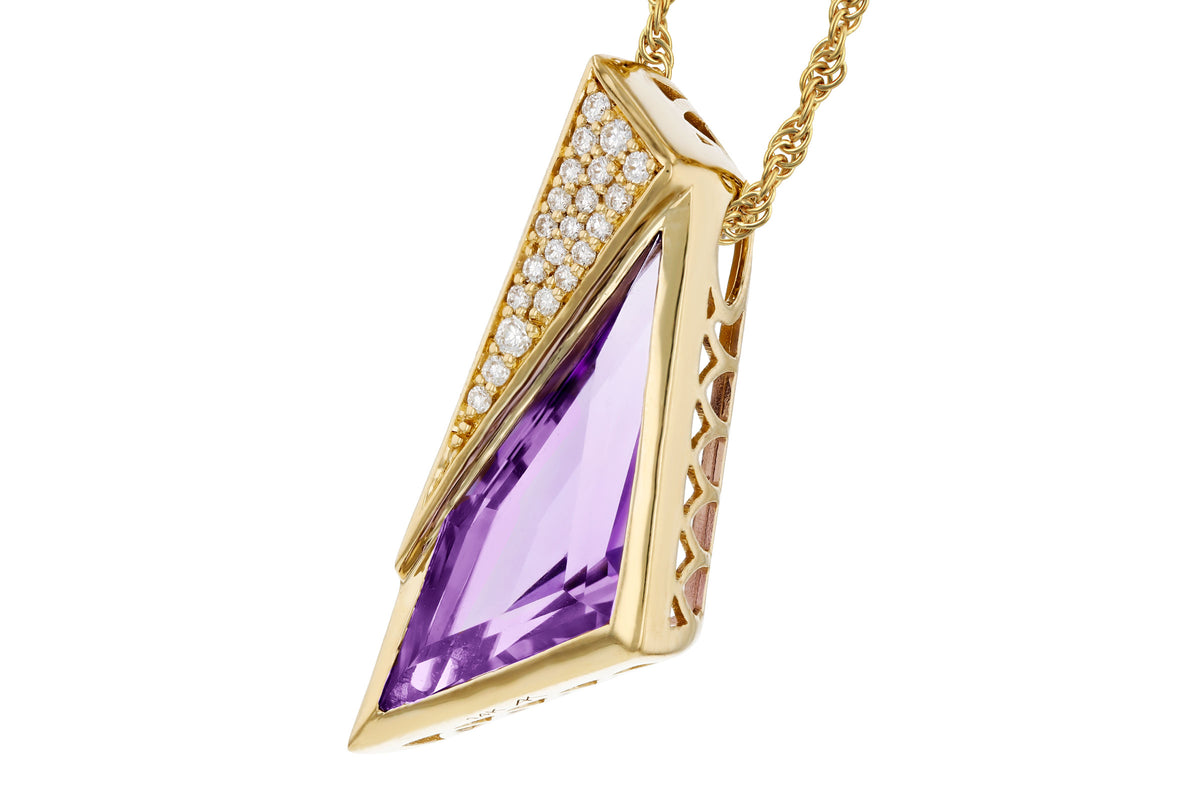 Allison Kaufman Amethyst & Diamond Necklace in 14K Yellow Gold, 2.33 ctw, alternate view