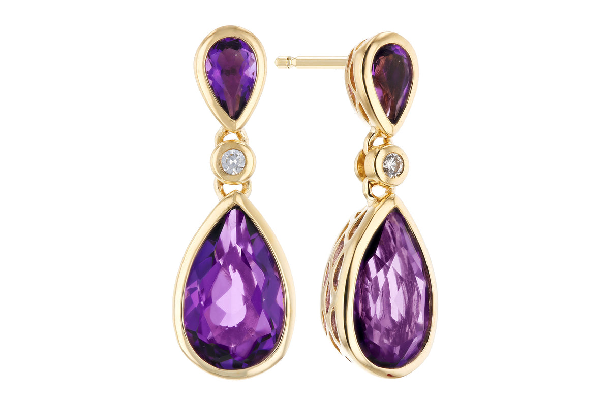 Allison Kaufman Amethyst & Diamond Earrings in 14K Yellow Gold, 2.84 ctw