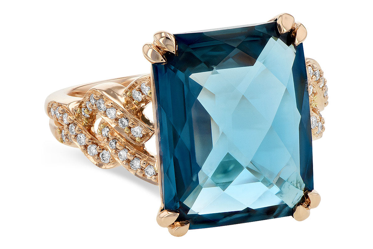 Allison Kaufman London Blue Topaz & Diamond Ring in 14K Rose Gold, 9.60 ctw