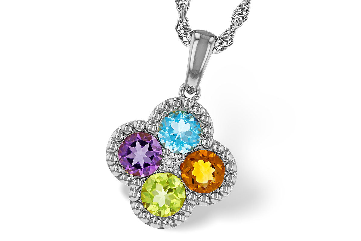 Allison Kaufman Multi-Gemstone & Diamond Necklace in 14K White Gold, 1.29 ctw