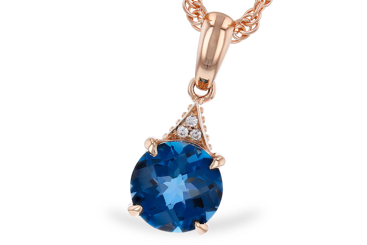 Allison Kaufman London Blue Topaz & Diamond Necklace in 14K Rose Gold, 1.61 ctw