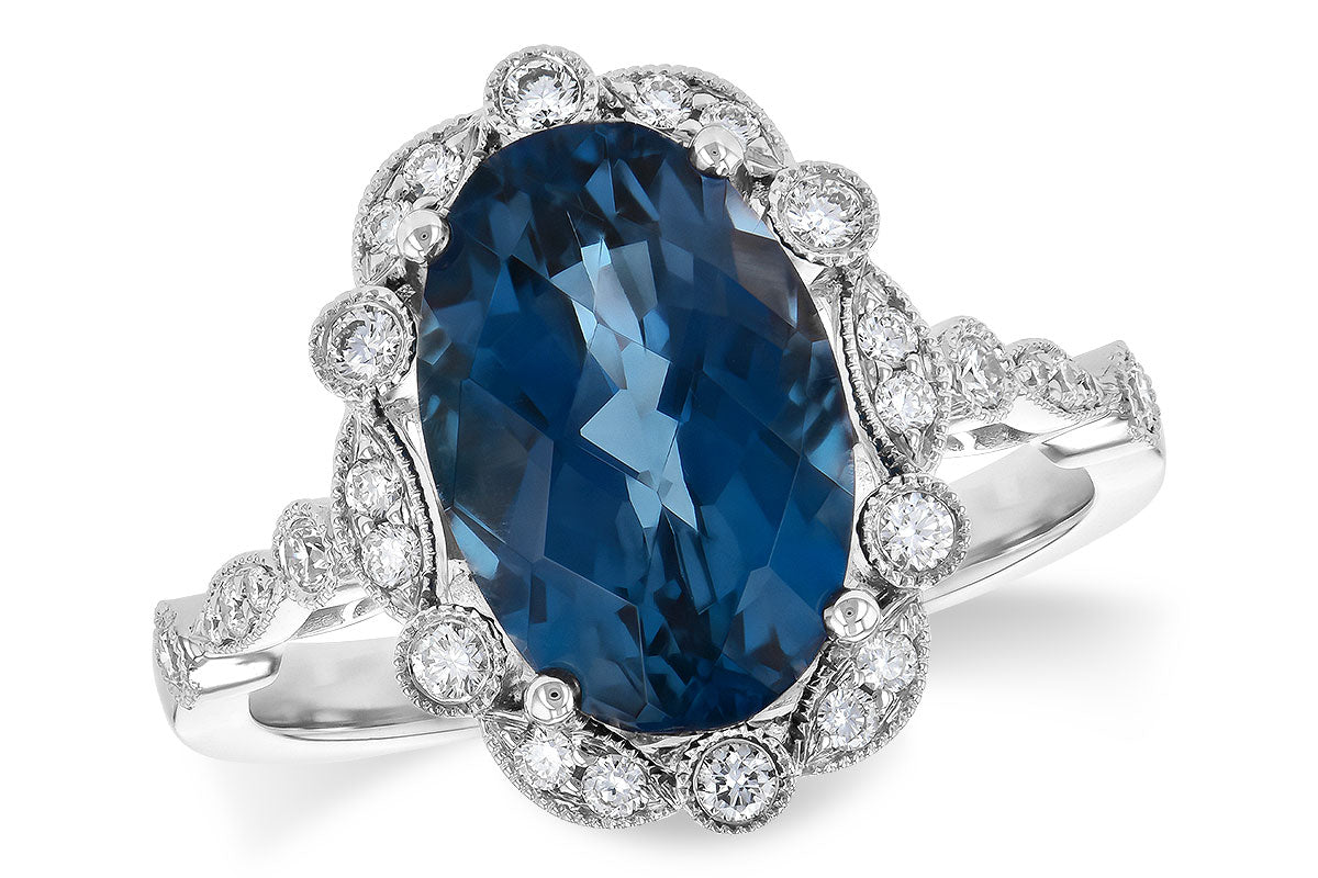 Allison Kaufman London Blue Topaz & Diamond Ring in 14K White Gold, 4.06 ctw