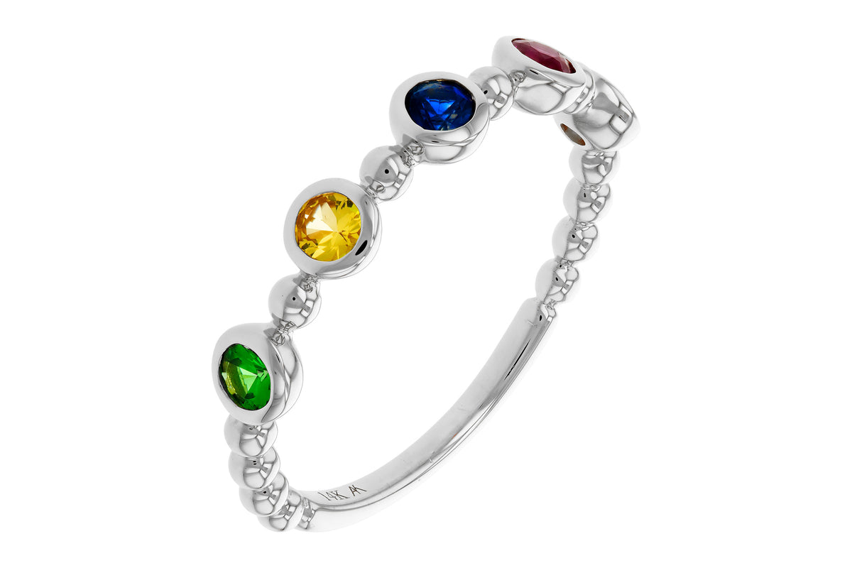 Allison Kaufman Multi-Gemstone Wedding Band in 14K White Gold, 0.52 ctw, alternate view