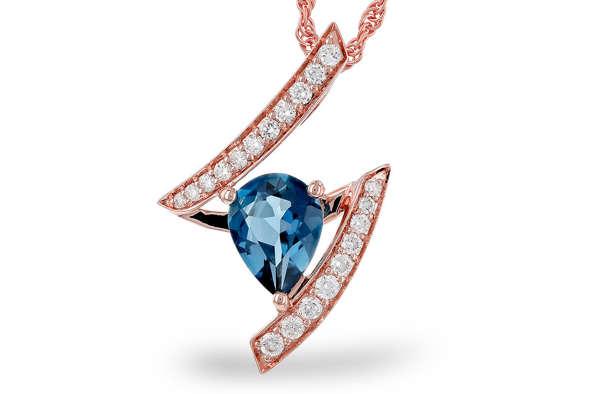 Allison Kaufman London Blue Topaz & Diamond Necklace in 14K Rose Gold, 1.23 ctw