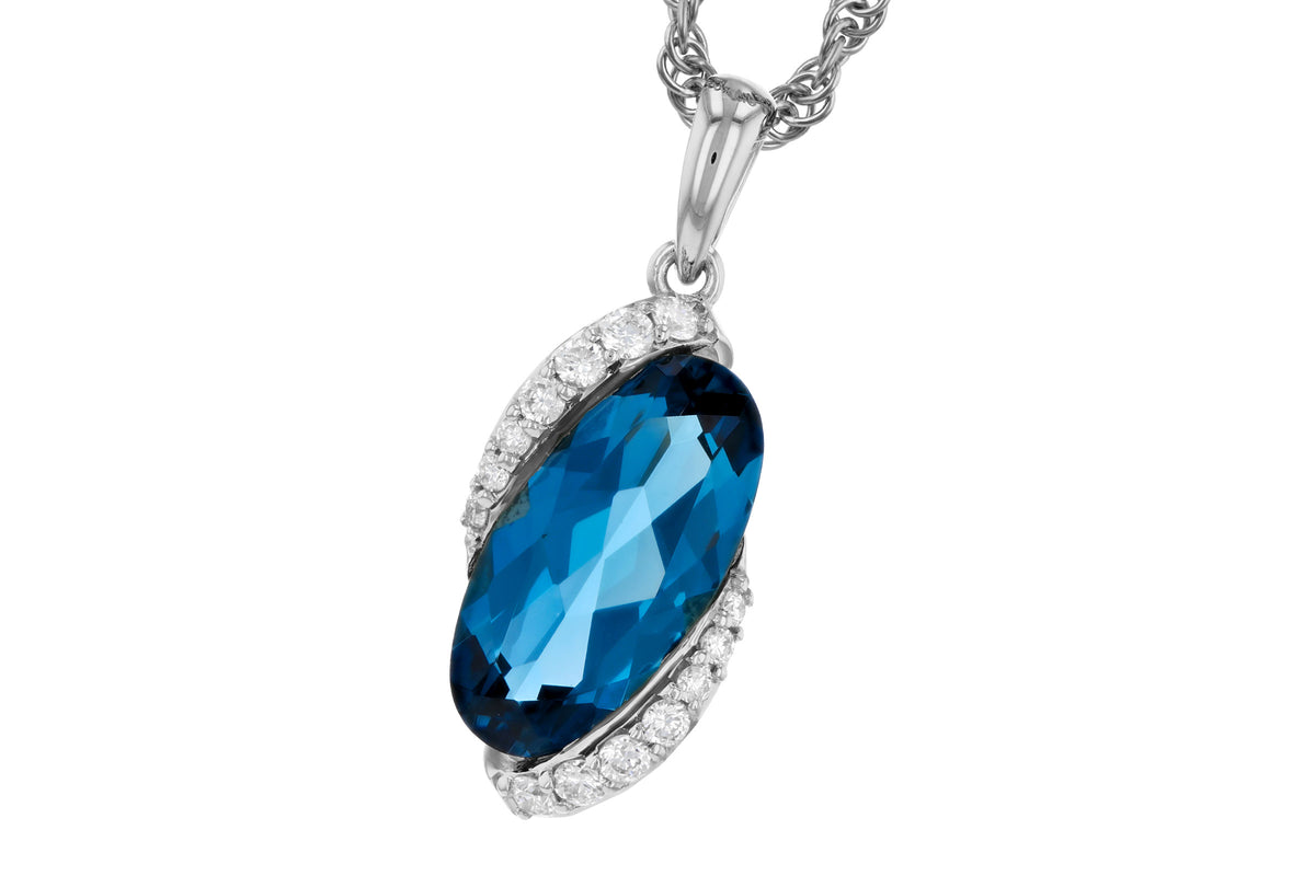Allison Kaufman London Blue Topaz & Diamond Necklace in 14K White Gold, 2.37 ctw
