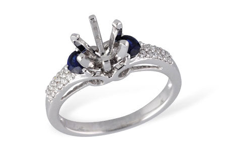 Allison Kaufman Sapphire & Diamond Engagement Ring Semi-Mount in 14K White Gold, 0.44 ctw