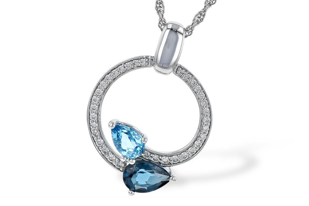 Allison Kaufman Blue Topaz & Diamond Necklace in 14K White Gold, 1.40 ctw