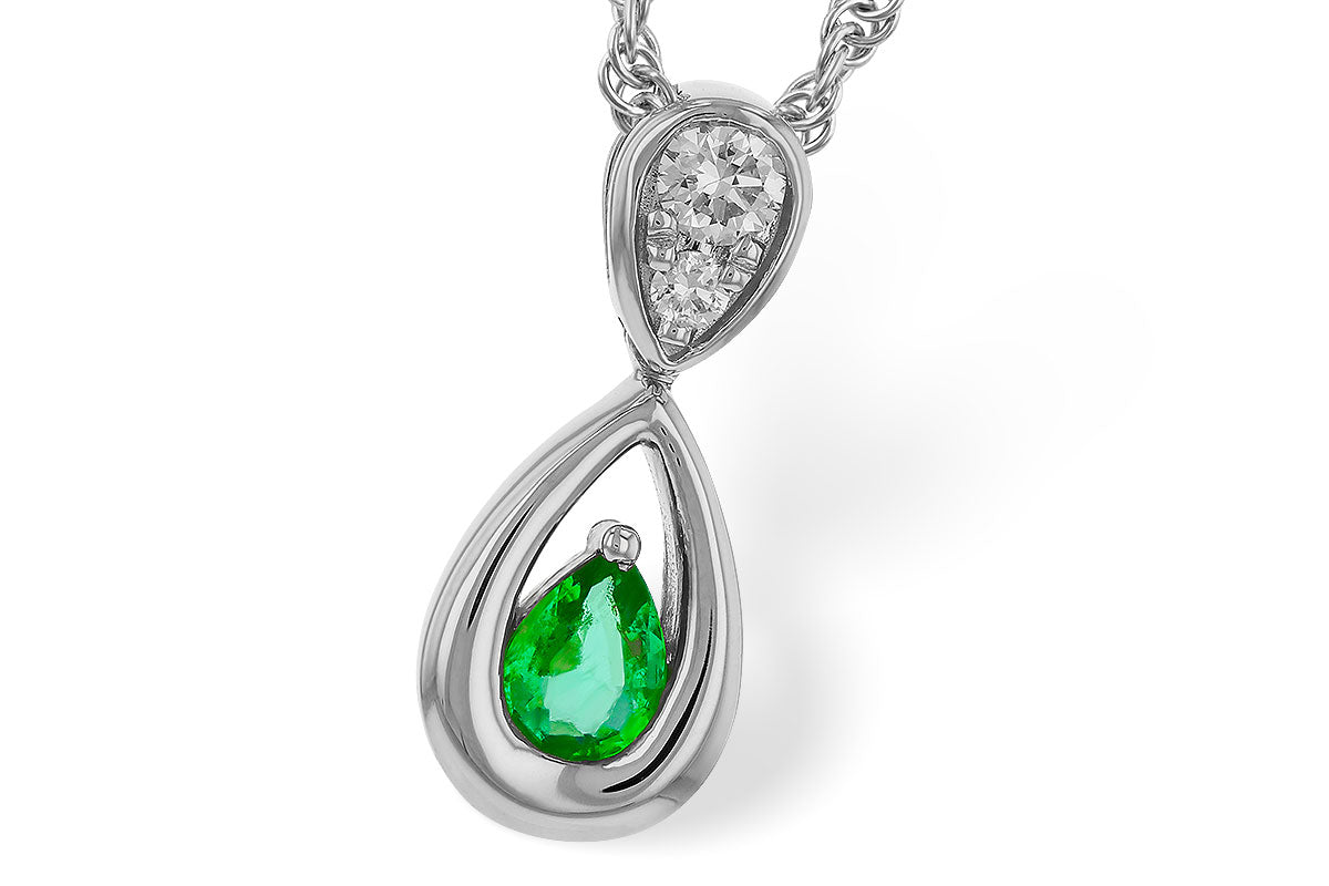 Allison Kaufman Emerald & Diamond Necklace in 14K White Gold, 0.16 ctw