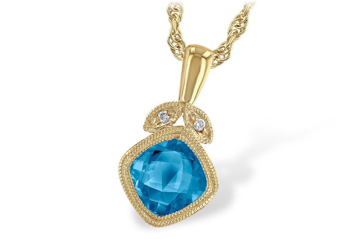Allison Kaufman Blue Topaz & Diamond Necklace in 14K Yellow Gold, 1.06 ctw