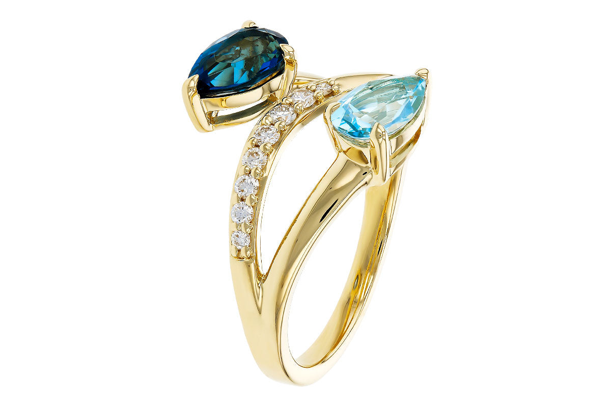 Allison Kaufman Blue Topaz & Diamond Ring in 14K Yellow Gold, 3.70 ctw, alternate view