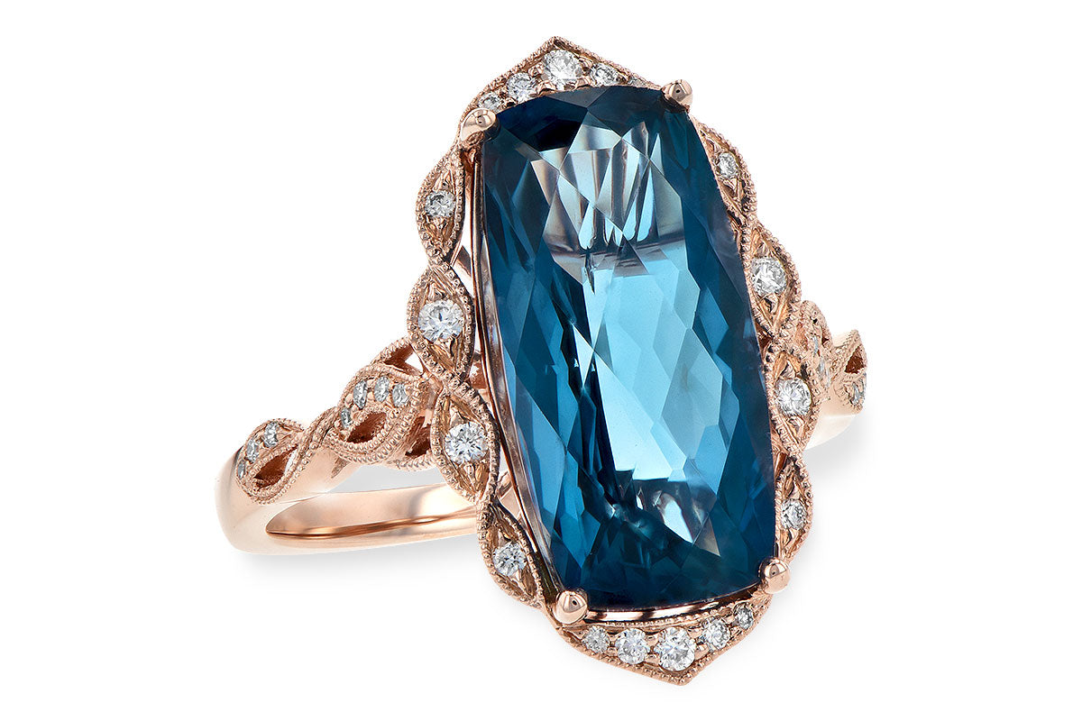 Allison Kaufman London Blue Topaz & Diamond Ring in 14K Rose Gold, 6.90 ctw