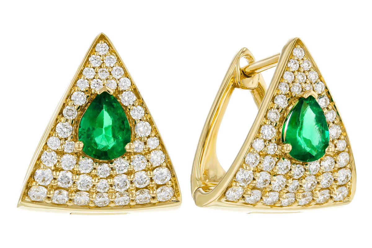 Allison Kaufman Emerald & Diamond Earrings in 14K Yellow Gold, 1.00 ctw