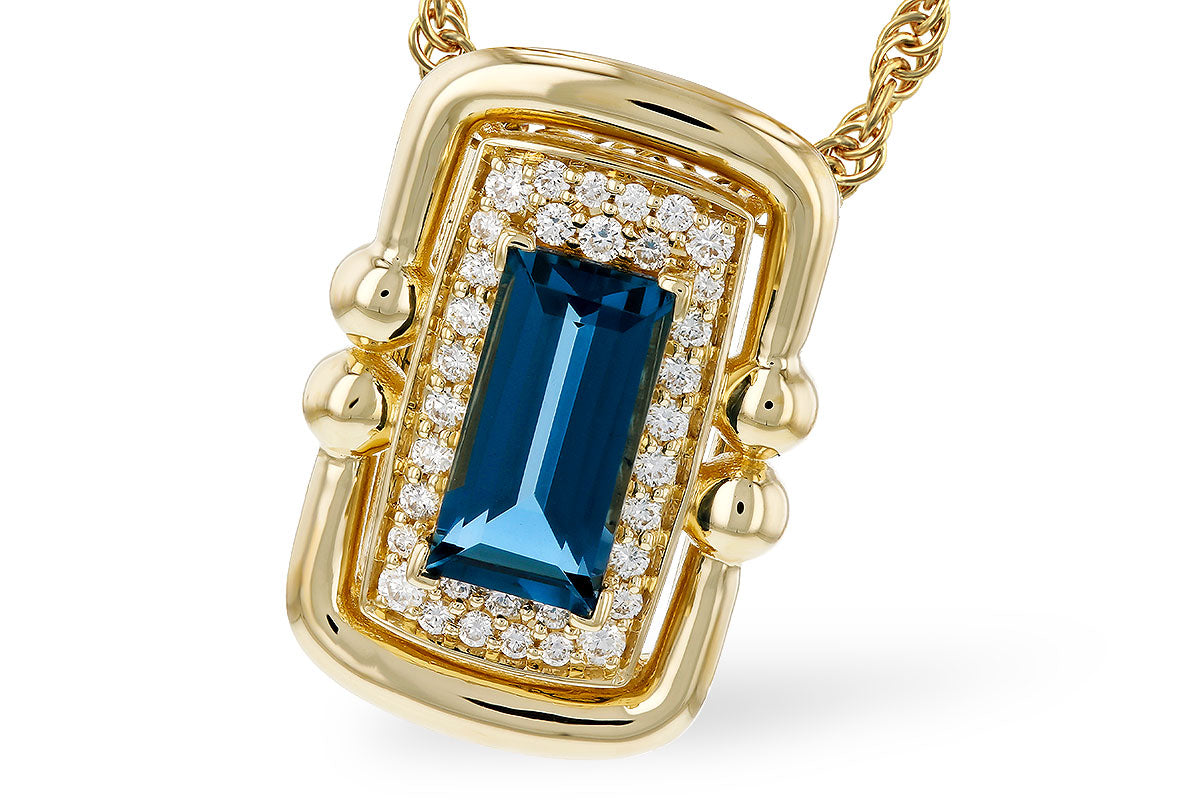 Allison Kaufman London Blue Topaz & Diamond Necklace in 14K Yellow Gold, 0.96 ctw