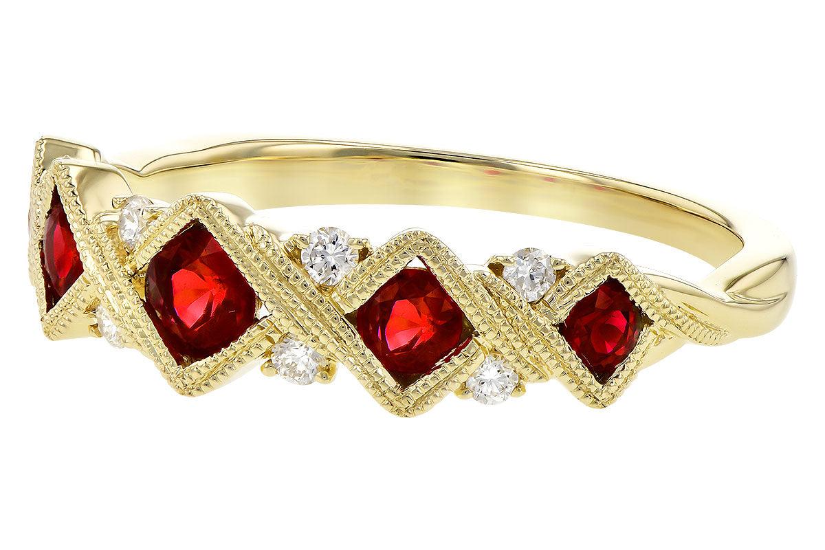 Allison Kaufman Ruby & Diamond Wedding Band in 14K Yellow Gold, 0.58 ctw, alternate view