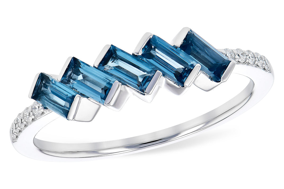 Allison Kaufman London Blue Topaz & Diamond Ring in 14K White Gold, 0.82 ctw