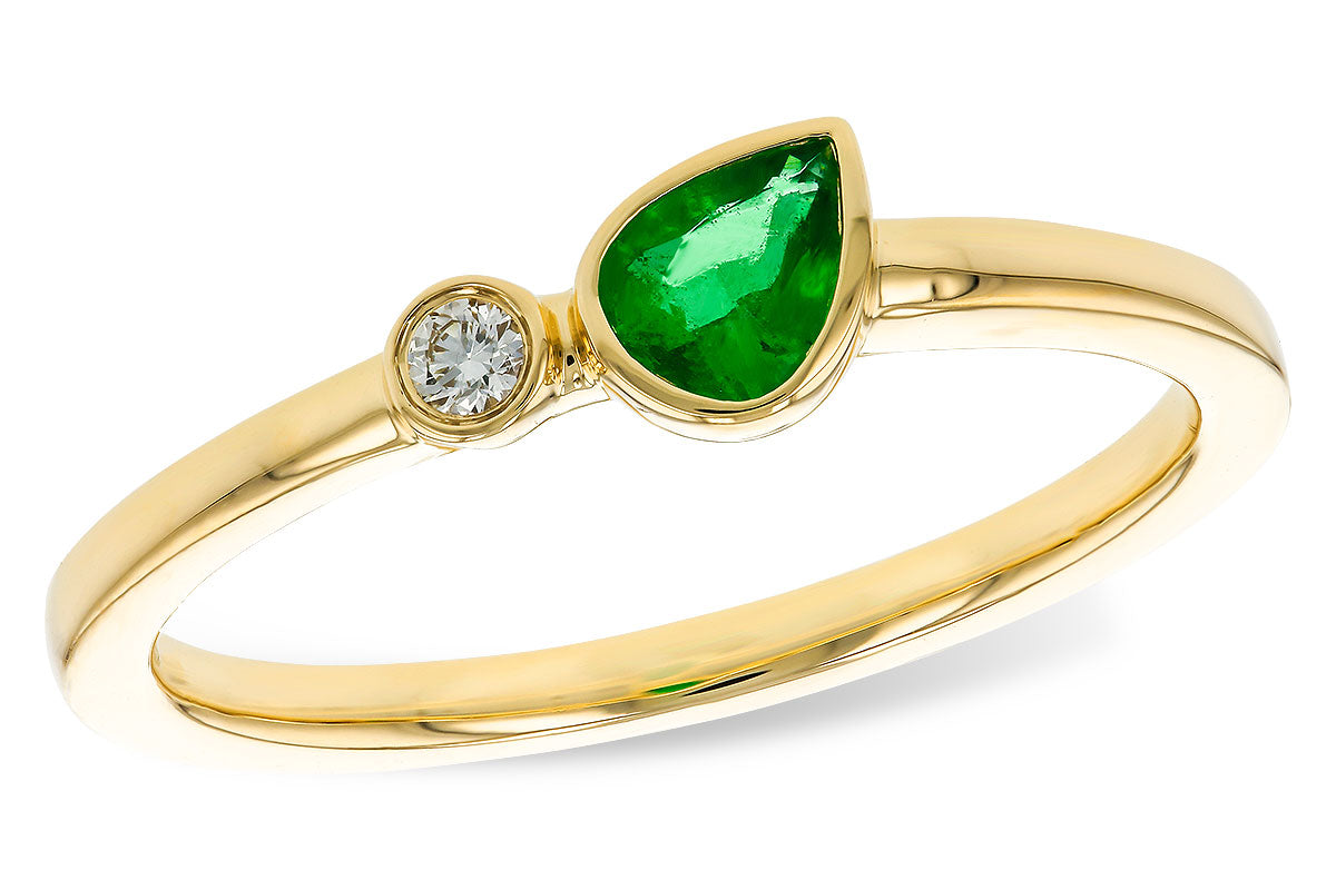 Allison Kaufman Emerald & Diamond Ring in 14K Yellow Gold, 0.22 ctw