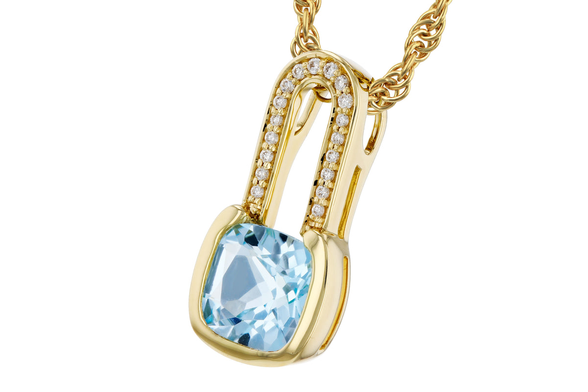 Allison Kaufman Blue Topaz & Diamond Necklace in 14K Yellow Gold, 0.95 ctw (N8832), alternate view