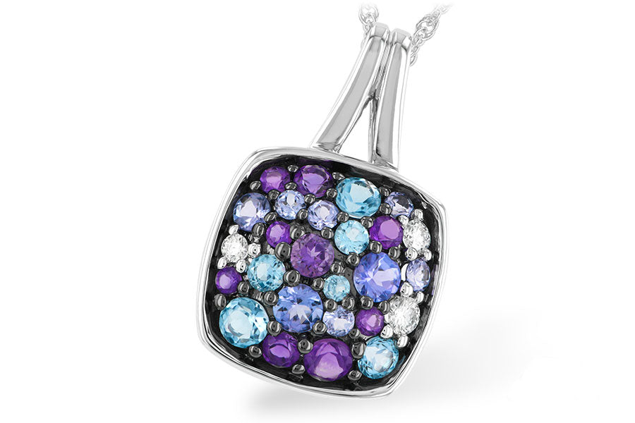 Allison Kaufman Multi-Gemstone & Diamond Necklace in 14K White Gold, 1.32 ctw