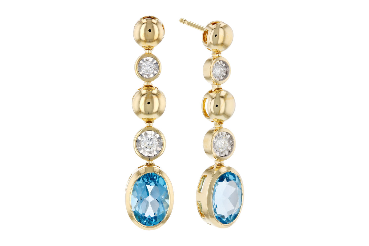 Allison Kaufman Blue Topaz & Diamond Earrings in 14K Yellow Gold, 1.76 ctw