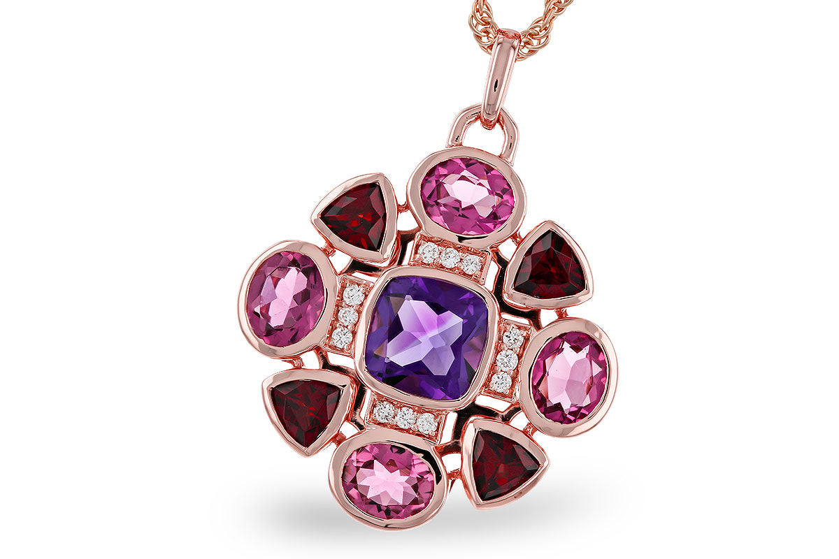 Allison Kaufman Multi-Gemstone & Diamond Necklace in 14K Rose Gold, 2.82 ctw