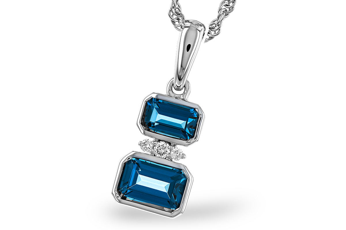 Allison Kaufman London Blue Topaz & Diamond Necklace in 14K White Gold, 0.98 ctw