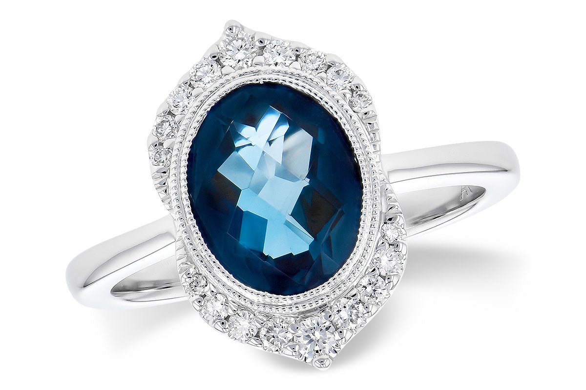 Allison Kaufman London Blue Topaz & Diamond Ring in 14K White Gold, 2.00 ctw
