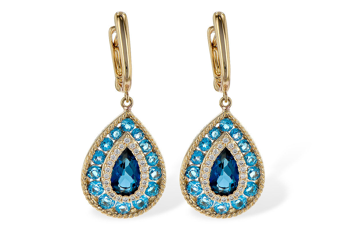 Allison Kaufman Blue Topaz & Diamond Earrings in 14K Yellow Gold, 3.32 ctw