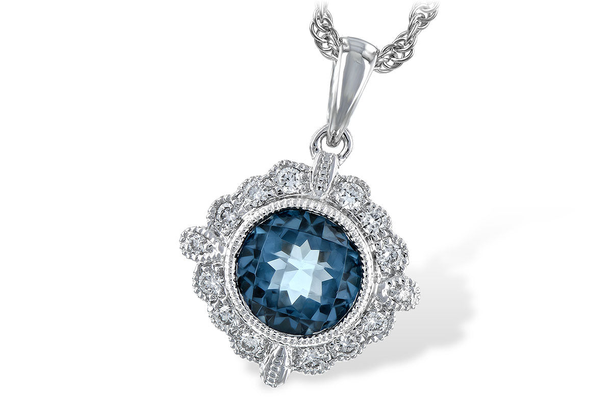 Allison Kaufman Blue Topaz & Diamond Necklace in 14K White Gold, 1.10 ctw